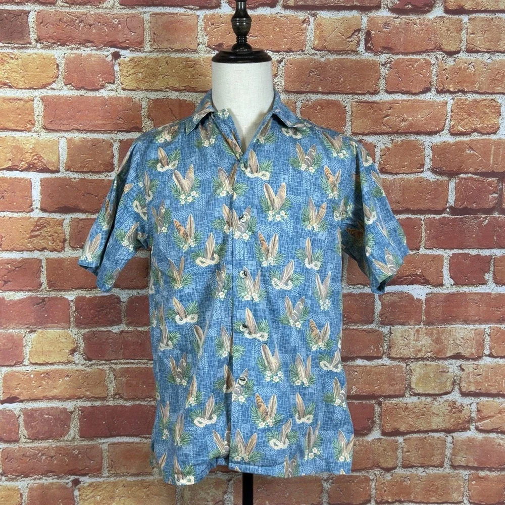 Go Barefoot Hawaiian Shirt Button Up Reverse Print Tropical Surf Mens Size Small